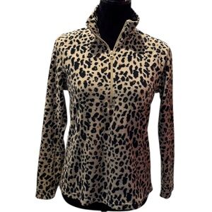 Laura Scott Fleece Top Black, Tan,  Animal Print 1/4 Zip Cozy Small Petite   SP